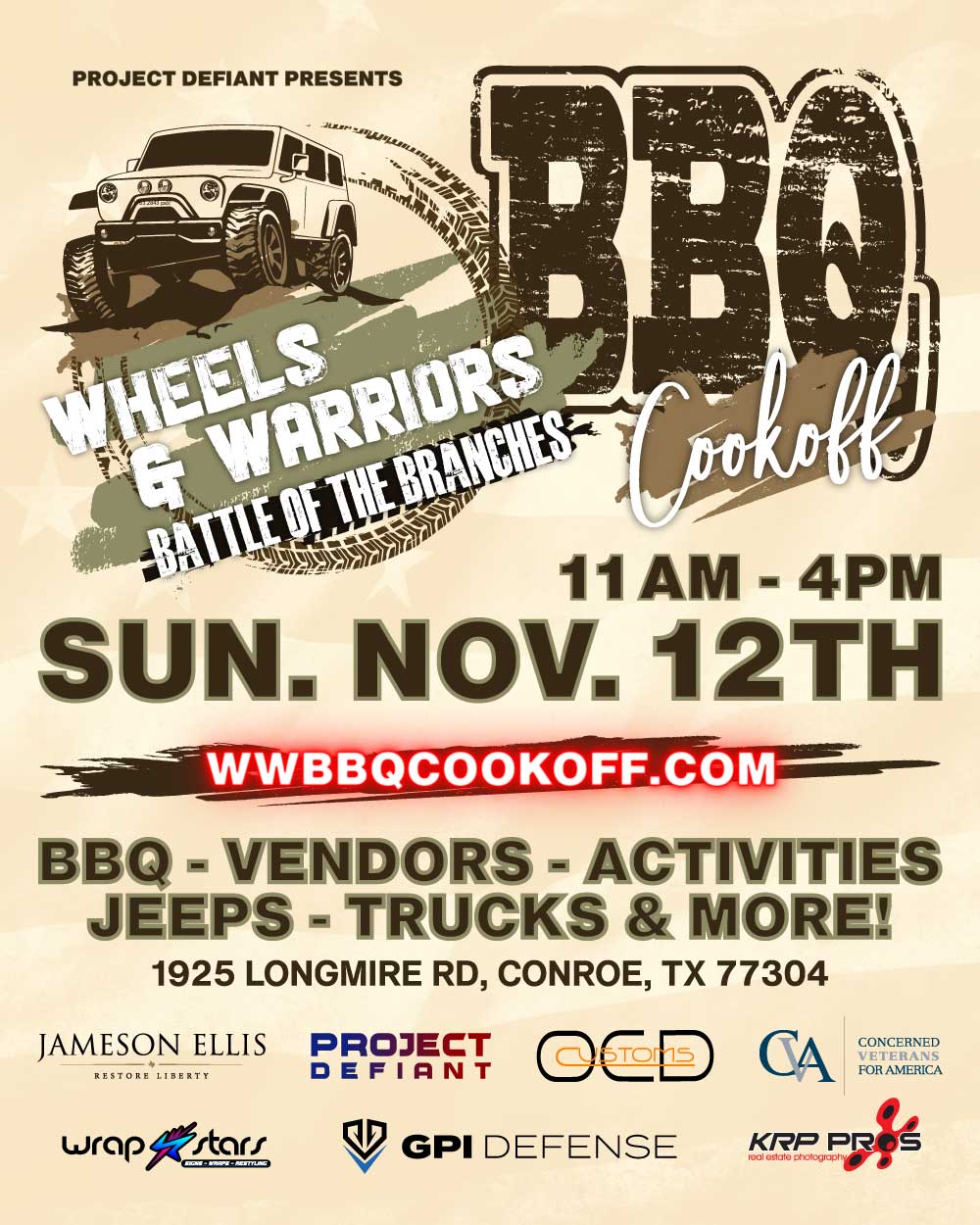 wheels & warriors battle of the branches bbq cookoff flyer